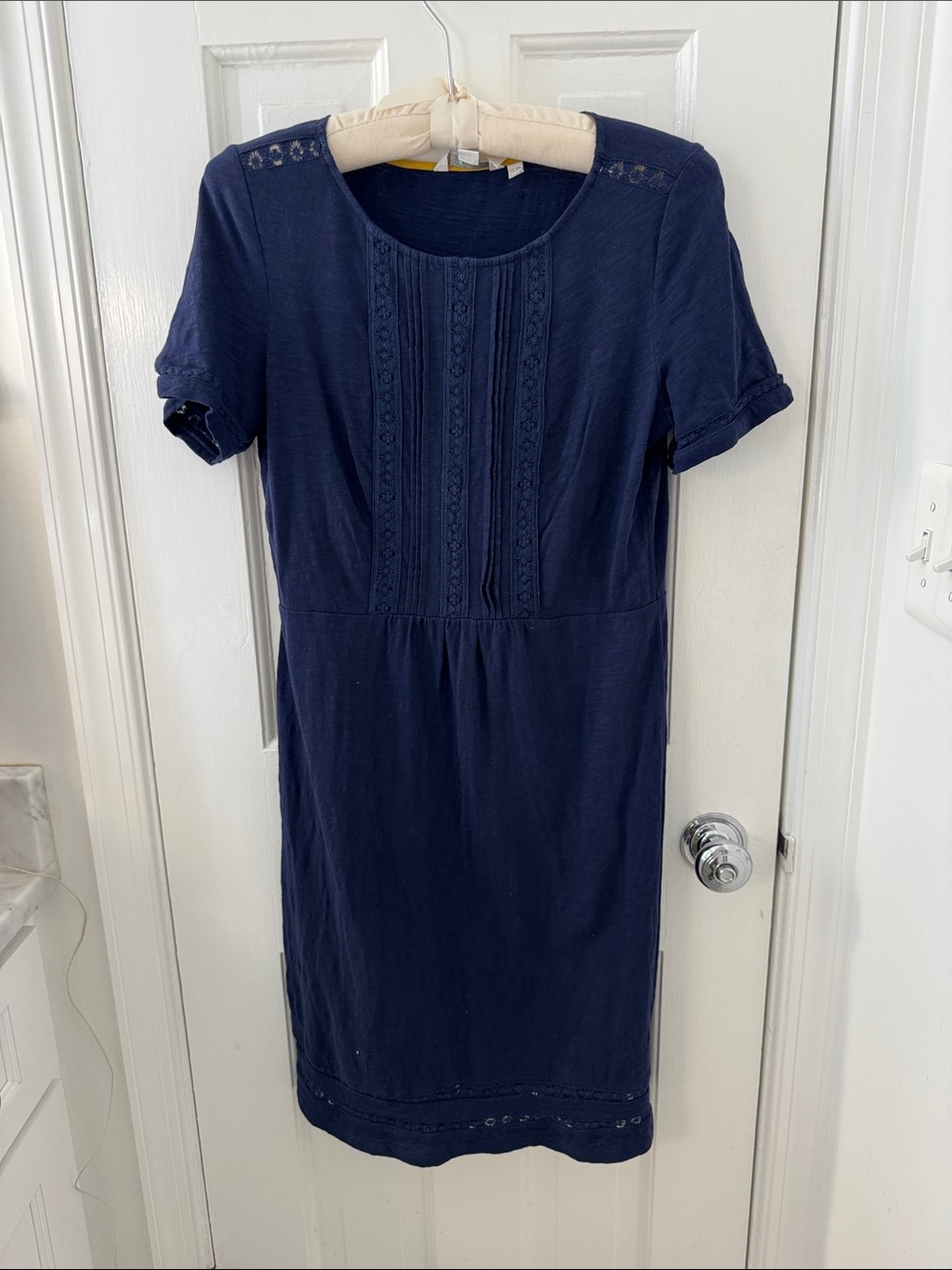 Boden Navy Short Sleeve Knit Dress with Lace Trim